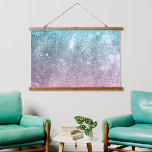 Aqua blauw Roze ombre zee sterrenstelsel abstract Hangend Wandkleed