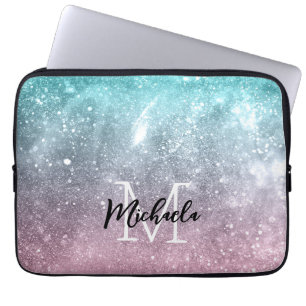 Aqua blauw Roze ombre zee sterrenstelsel abstract Laptop Sleeve