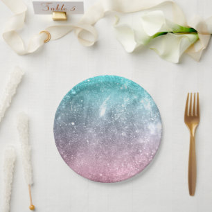 Aqua blauw Roze ombre zee sterrenstelsel abstract Papieren Bordje