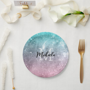Aqua blauw Roze ombre zee sterrenstelsel abstract Papieren Bordje