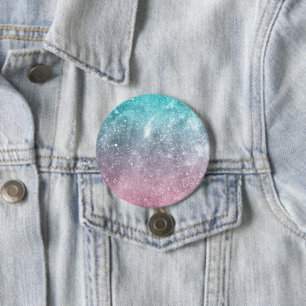 Aqua blauw Roze ombre zee sterrenstelsel abstract Ronde Button 7,6 Cm