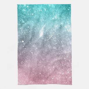 Aqua blauw Roze ombre zee sterrenstelsel abstract Theedoek