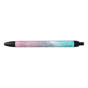 Aqua blauw Roze ombre zee sterrenstelsel abstract Zwarte Inkt Pen