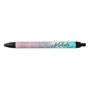 Aqua blauw Roze ombre zee sterrenstelsel abstract Zwarte Inkt Pen