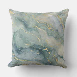 Aqua Blauw Salie Groen Goud Abstracte Print Kussen