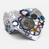 Aqua, blauw steampunk stropdas, tandwielen, cogs,  stropdas (Opgerold)