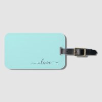 Aqua Blauw Teal Meisjesachtig Script Monogram Naam