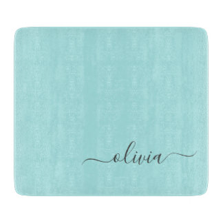 Aqua Blauw Teal Moderne Script Meisjesachtige Mono Snijplank