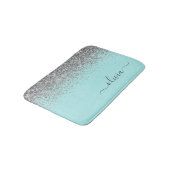 Aqua Blauw Teal Zilver Glitter Monogram Badmat (Gekanteld)