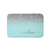 Aqua Blauw Teal Zilver Glitter Monogram Badmat (Voorkant)