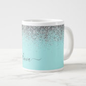 Aqua Blauw Teal Zilver Glitter Monogram Extra Grote Beker (Voorkant rechts)