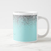 Aqua Blauw Teal Zilver Glitter Monogram Extra Grote Beker (Rechts)