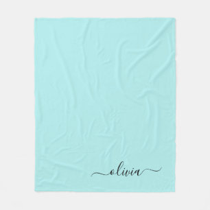 Aqua Blauw Turquoise Meisjesachtig Script Monogram Fleece Deken