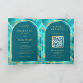 Aqua Blauw Water Goud QR Code Moslim Bruiloft (Binnen)