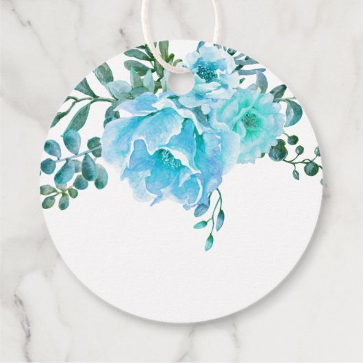 Aqua blauw waterverf bloemenbruiloft Dank U Bedankjes Labels (Achterkant)