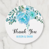Aqua blauw waterverf bloemenbruiloft Dank U Bedankjes Labels (Voorkant)