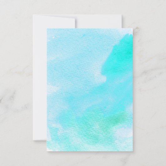 Aqua blauw waterverf splash, zeesterren bruiloft R RSVP Kaartje (Achterkant)