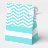 Aqua blauw, wit chevron zigzag patroon bruiloft bedankdoosjes (Achterkant)