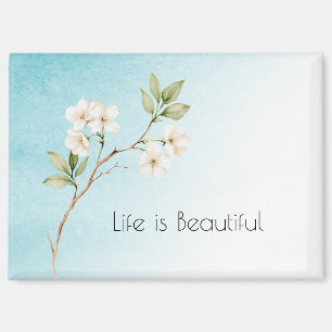 Aqua Blauw Witte Bloemen Magneet