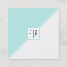 Aqua-blauw, witte driehoeken en moderne monogram vierkante visitekaartje