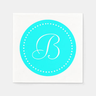 Aqua Blauw/Witte Stip Monogram Servetten