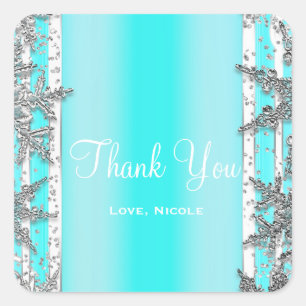 Aqua Blauw & Zilver Winter Sneeuwvlokken Elegant F Vierkante Sticker