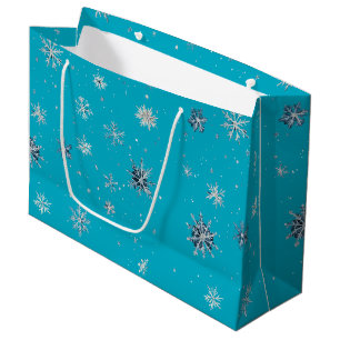 Aqua Blauw Zilver Witte Kerstsneeuwvlokken Groot Cadeauzakje