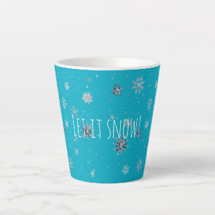 Aqua Blauw Zilver Witte Kerstsneeuwvlokken Latte Mok
