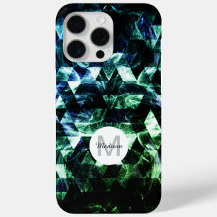 Aqua blauw Zwart Geometrisch Smoky Abstract Monogr iPhone 15 Pro Max Hoesje