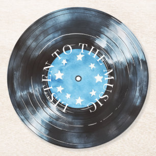 Aqua Blauw Zwart Record Muziek Ronde Kartonnen Onderzetter