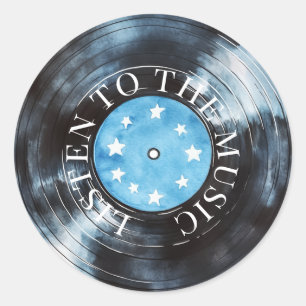 Aqua Blauw Zwart Record Muziek Ronde Sticker