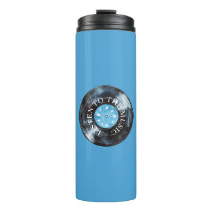 Aqua Blauw Zwart Record Muziek Thermosbeker