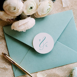 Aqua Blauwe Ampersand Monogram Briefsluitzegels Ronde Sticker