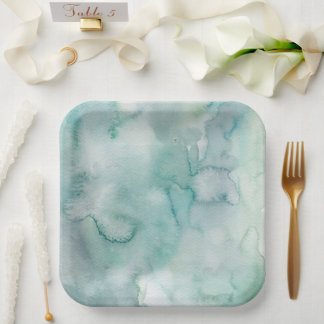 Aqua Blauwe Aquarel Bruiloft Papieren Borden Bordje