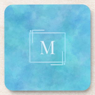 Aqua Blauwe Aquarel Monogram Beverate Onderzetters