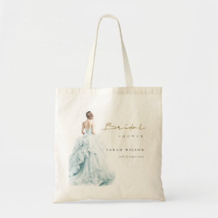 Aqua Blauwe Aquarel Trouwjurk Bruidsdouche Tote Bag