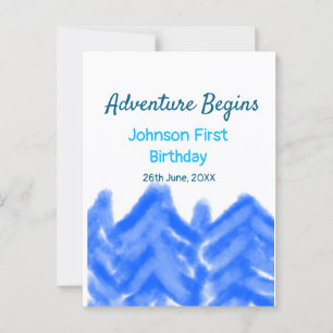 Aqua blauwe Avontuur begint 1e verjaardag berg d Briefkaart