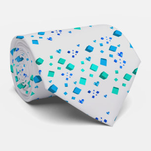 Aqua Blauwe Blokjes en Hartjes Das
