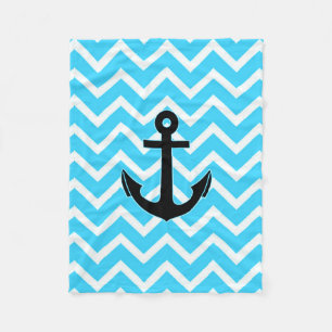 Aqua Blauwe Chevron Anker Fleece Deken