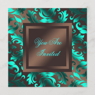 Aqua Blauwe Chocolade Bruine Damast Feest Kaart