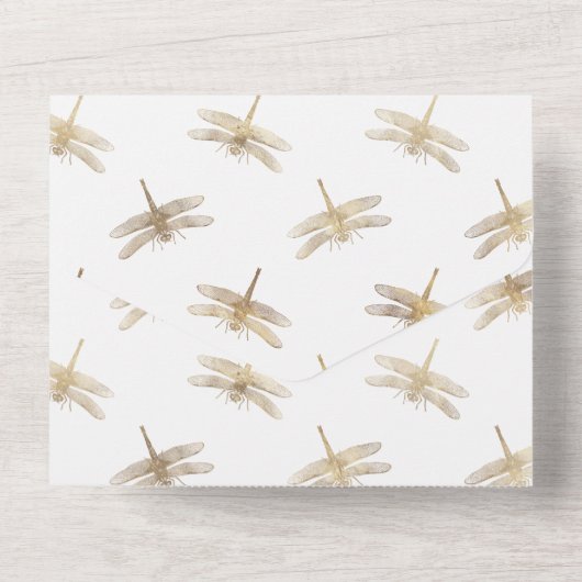 Aqua Blauwe en Gouden Bloemige Trouw All In One Uitnodiging (Achterkant)