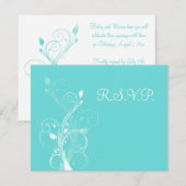Aqua blauwe en witte bloem RSVP-kaart Kaart (Voorkant / Achterkant)