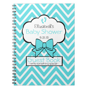 Aqua Blauwe en Witte Chevron Baby Shower Gastboek Notitieboek