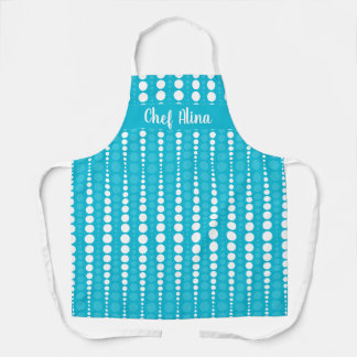 Aqua blauwe en witte polka stip middelgrote schort