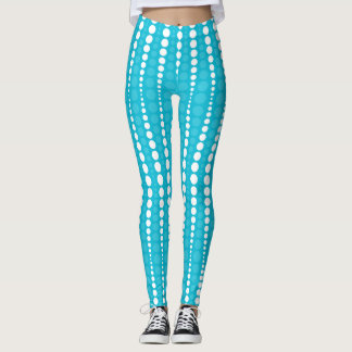 Aqua blauwe en witte polka stippen leggings