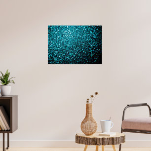 Aqua blauwe glanzende nepschittertjes glinsteren poster