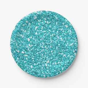 Aqua Blauwe Glitter Glam Aangepast Feestje Papieren Bordje