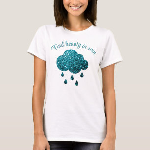 Aqua blauwe glitters glanzen Regenwolk citaat T-shirt