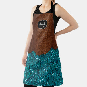 Aqua blauwe glitters glinsterende rustieke hout Mo Schort