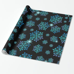 Aqua Blauwe Gradiënt Sneeuwvlok Patroon Vakantie Cadeaupapier